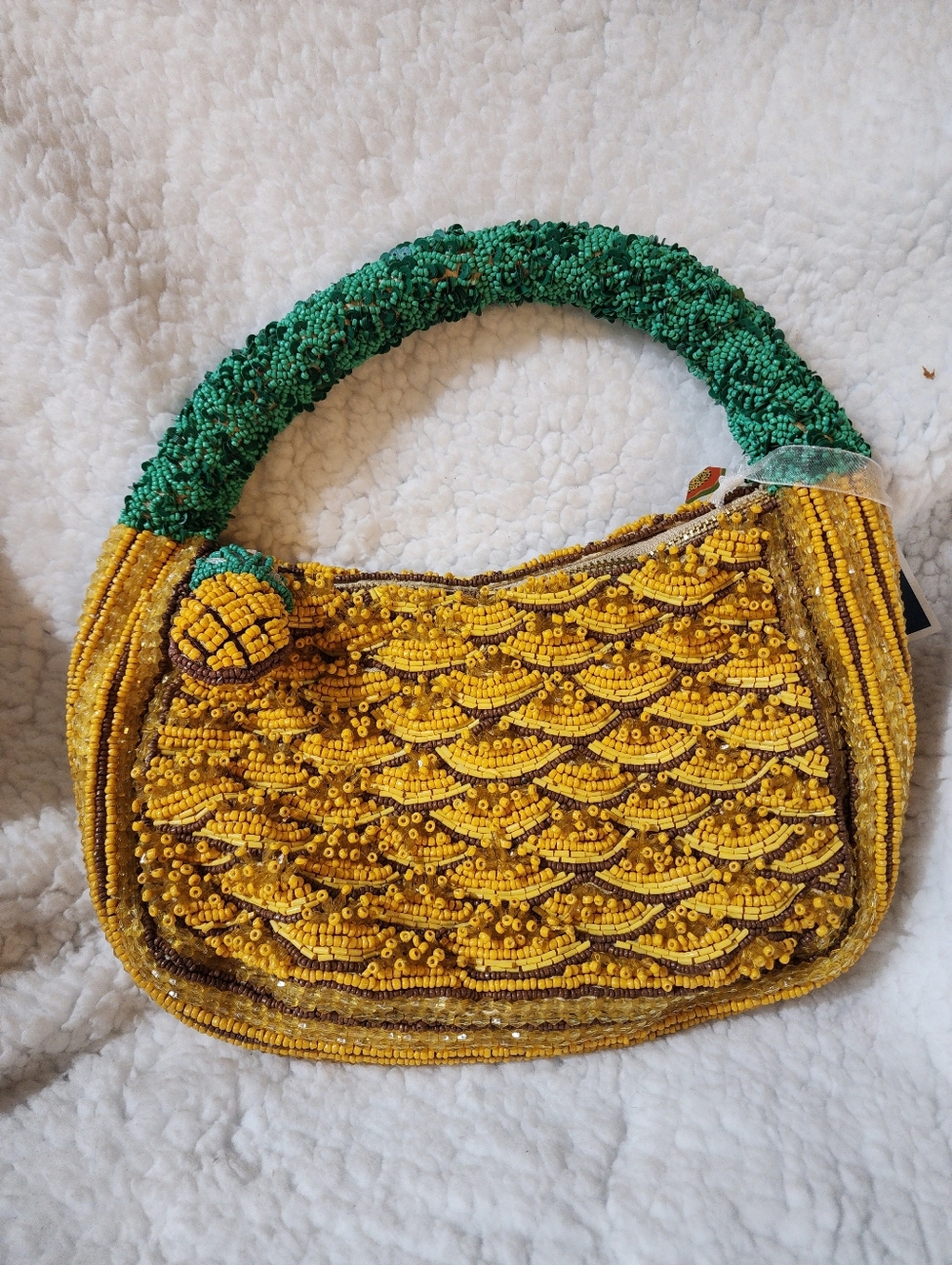 NWT Handcrafted in India Novelty Pineapple Shaped Beaded Purse w/ Mini Charm